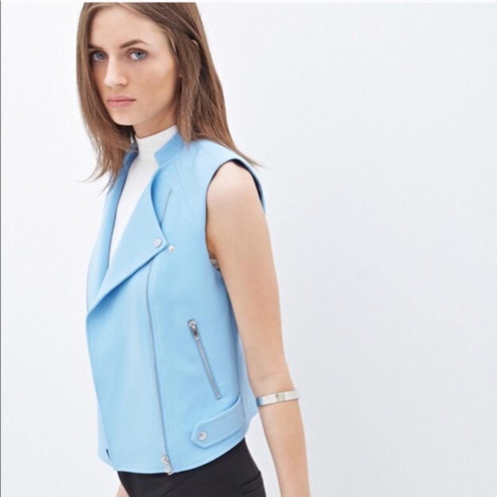 light blue zipper moto spring vest